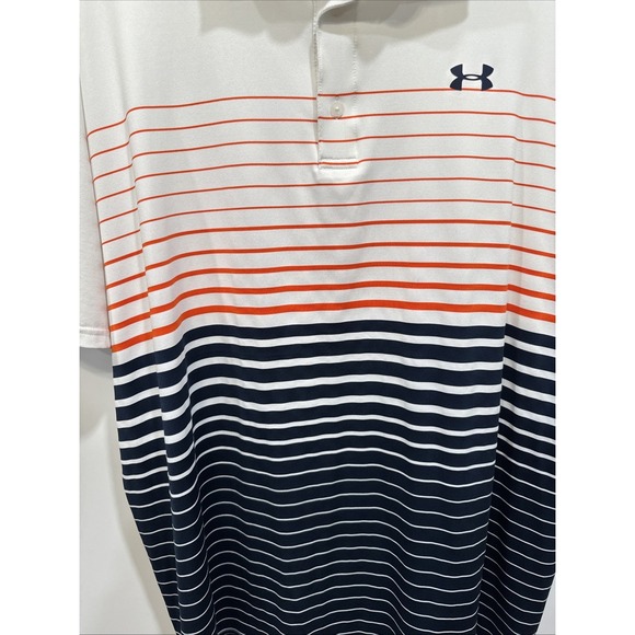 Under Armour Men The Playoff Polo Shirt 3 XL White with Orange and Navy Stripes - Picture 4 of 13